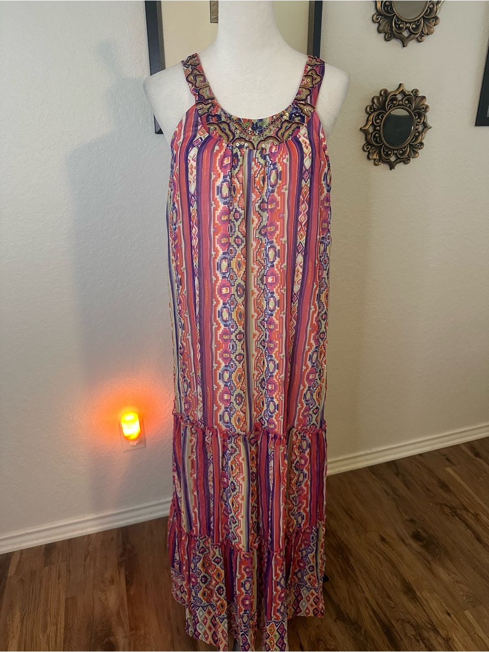 Angie Boho Chiffon Maxi Dress Sz M